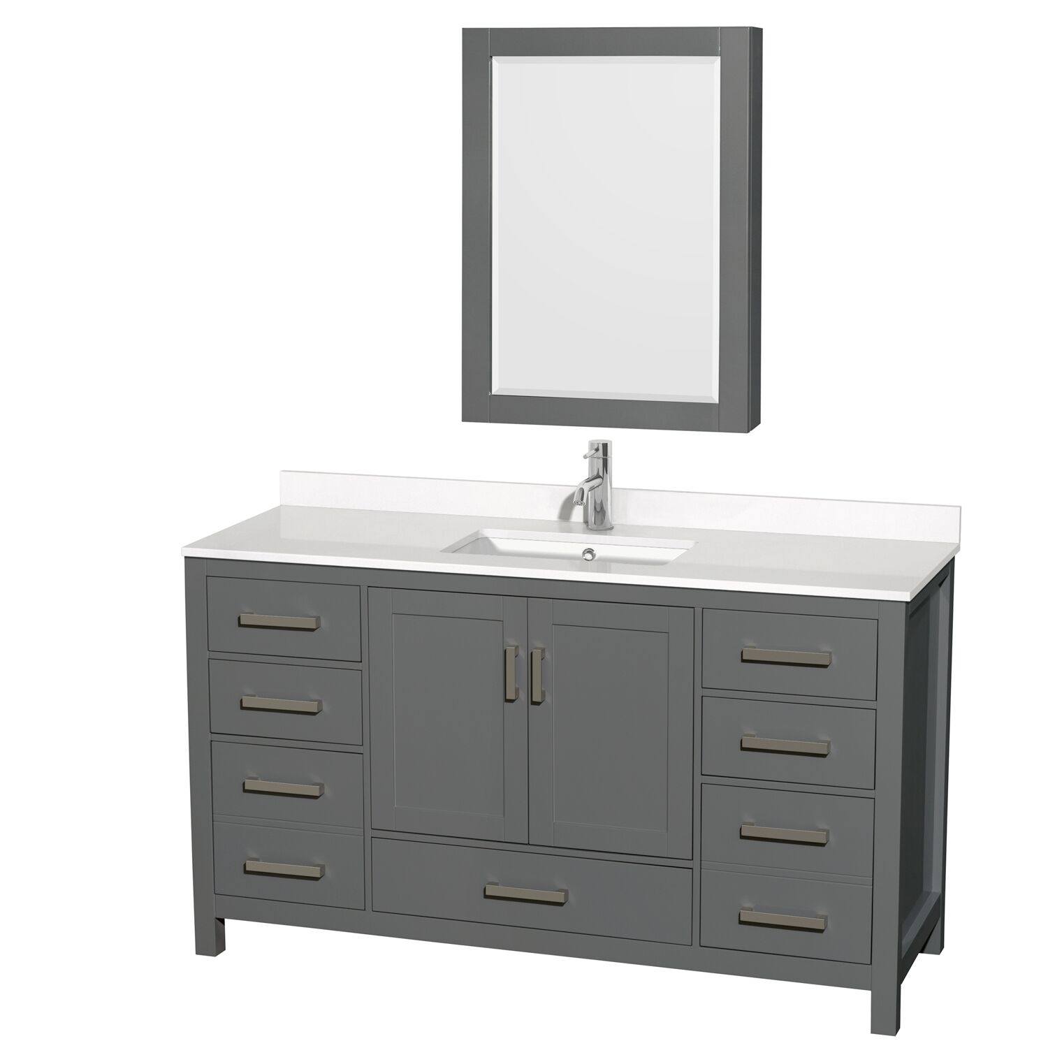60" Single Bathroom Vanity with Color, Countertop, Mirror and Medicine