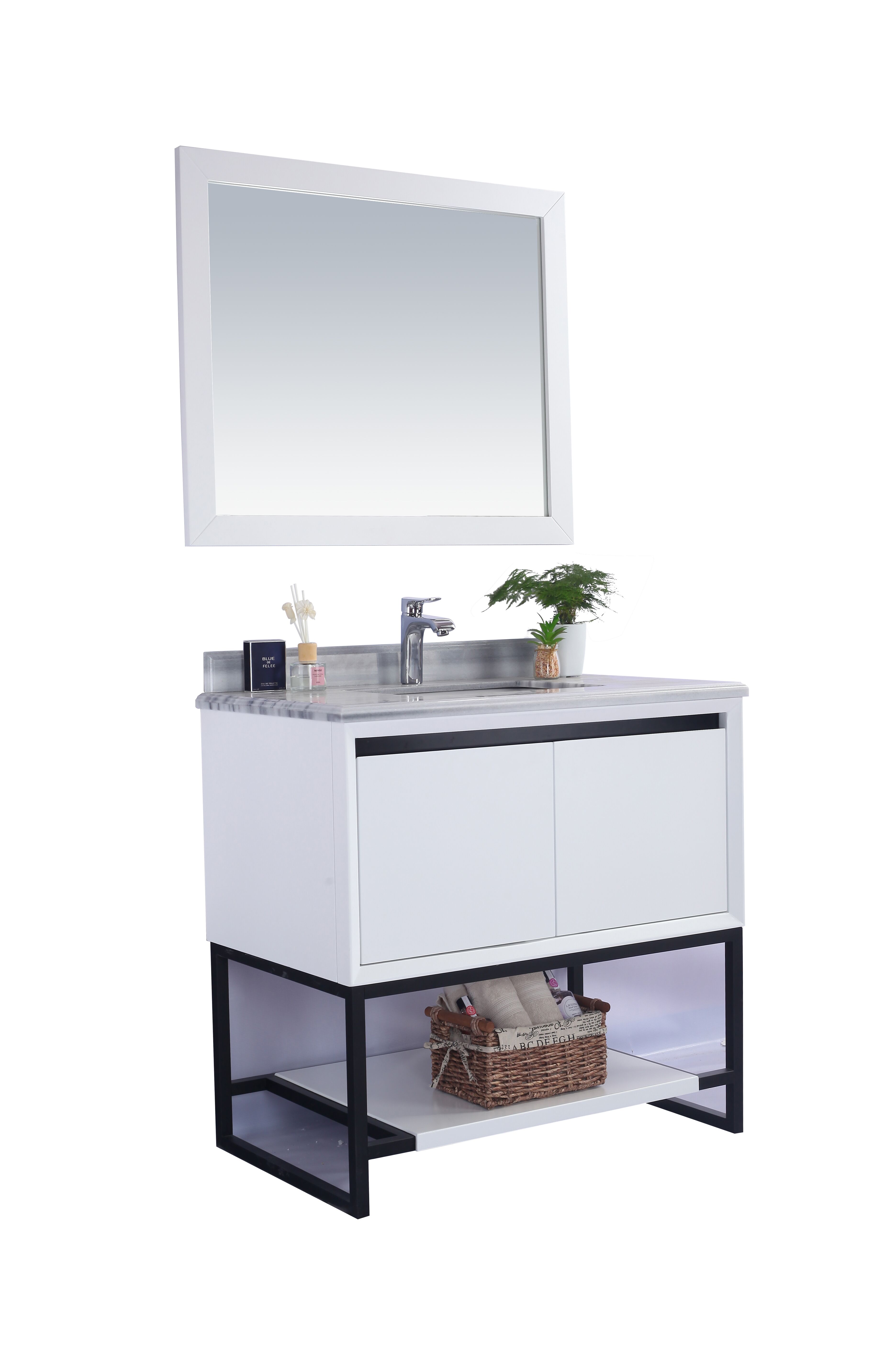 36" White Bathroom Vanity with Top and Mirror Options