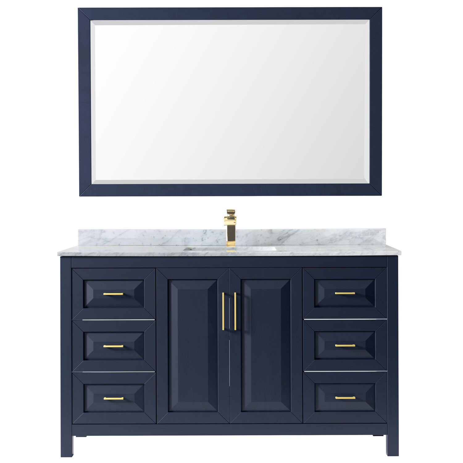 60" Single Bathroom Vanity in Dark Blue with Countertop and Mirror Options