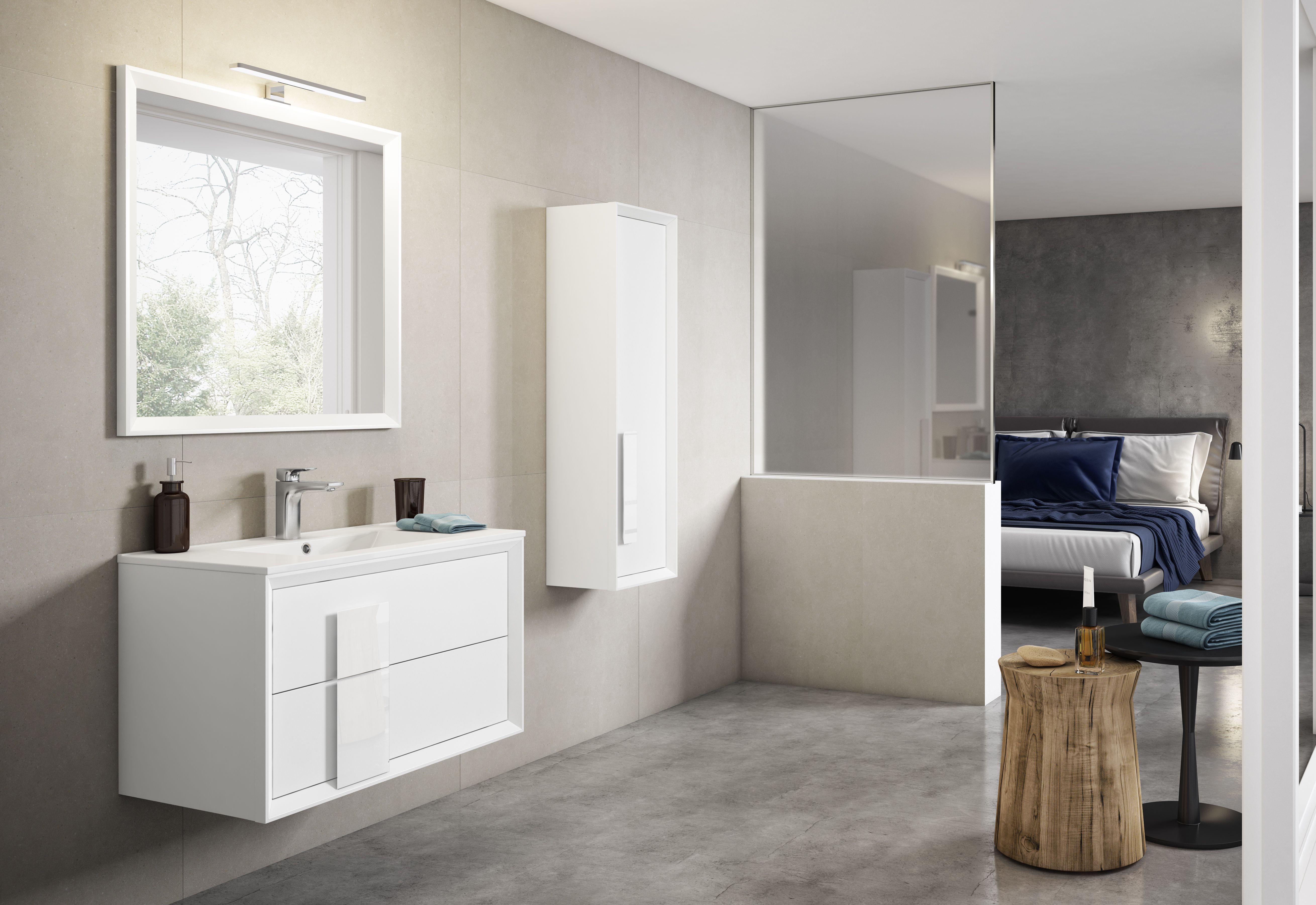 32" Wall Mount Single Sink Bathroom Vanity 2 Drawer Ceramic Sink with 5