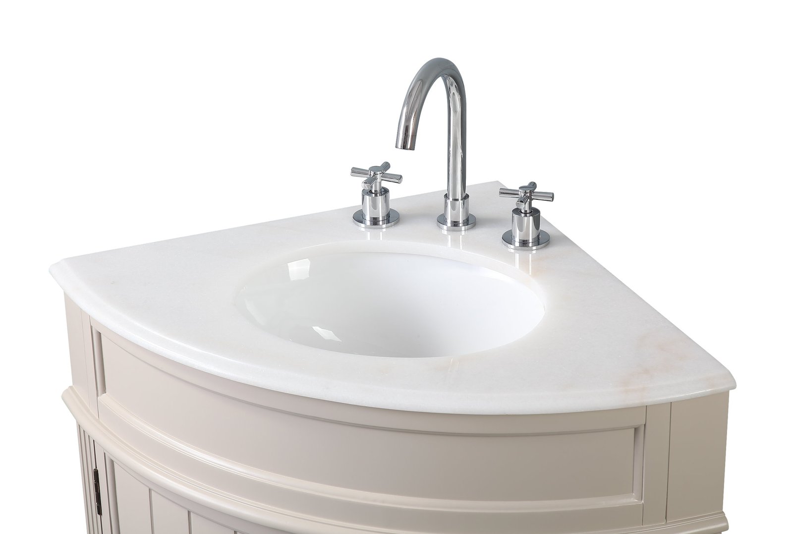 24" Taupe Modern Corner Bathroom Vanity with White Marble Top