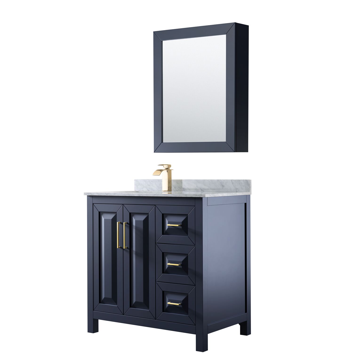36" Single Bathroom Vanity in Dark Blue with Countertop, Mirror and