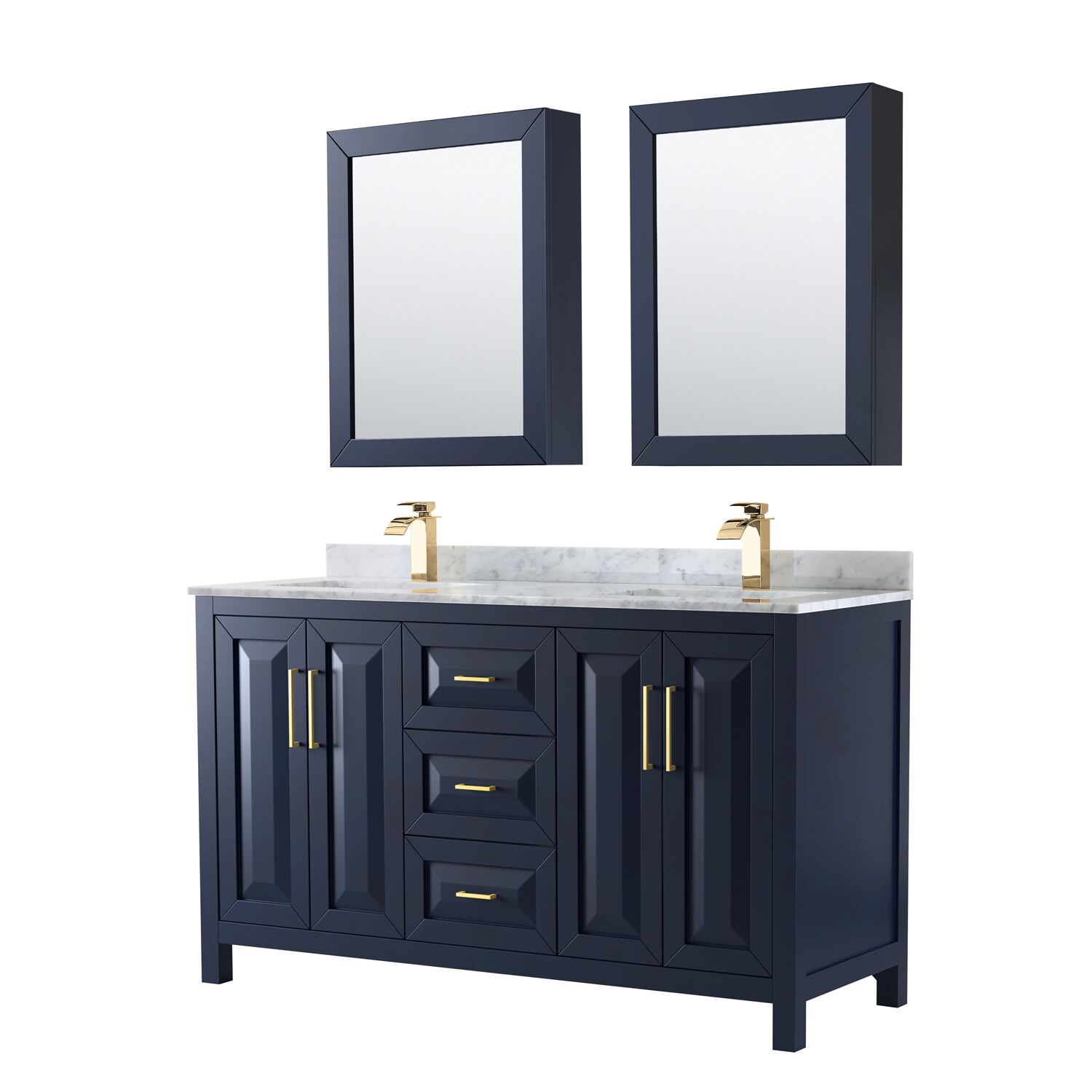 60" Double Bathroom Vanity in Dark Blue with Countertop, Mirror and