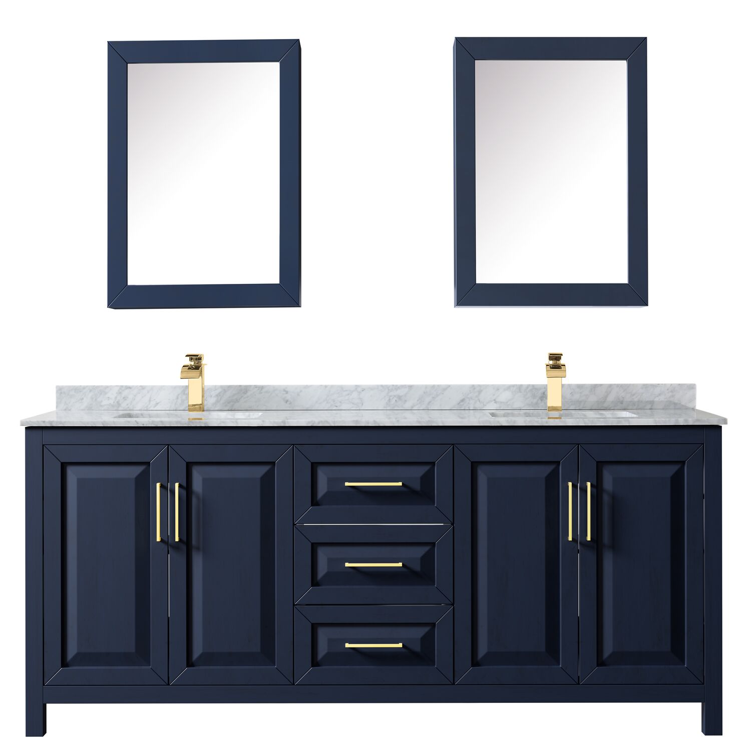 80" Double Bathroom Vanity in Dark Blue with Countertop, Mirror and