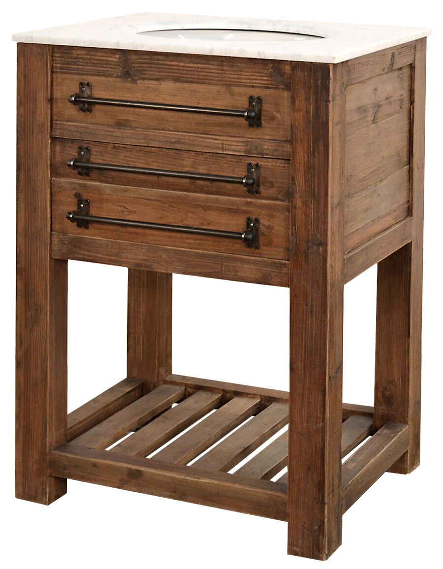26.5" Handcrafted Reclaimed Pine Solid Wood Single Bath Vanity Wax Finish