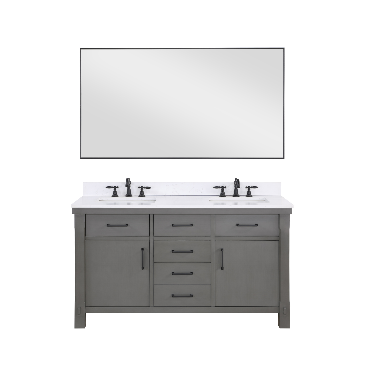 60" Double Sink Bath Vanity in Rust Grey with White Composite Countertop