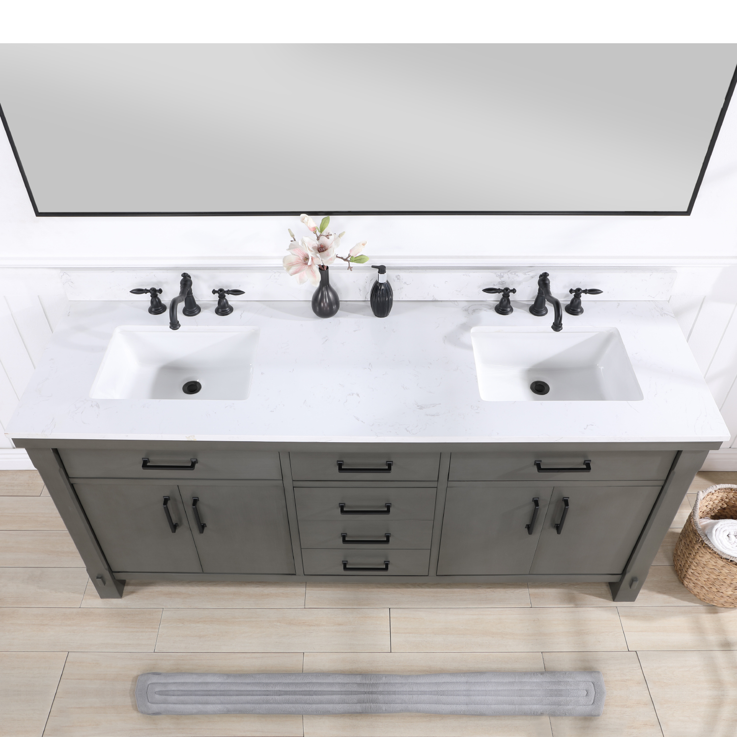 72" Double Sink Bath Vanity in Rust Grey with White Composite Countertop
