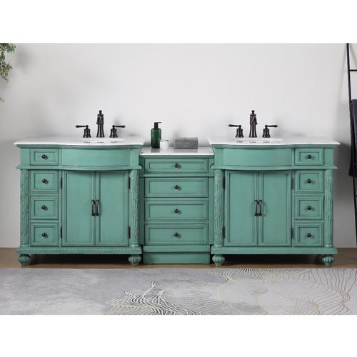 Adelina 90" Antique Mint Green Traditional Style Double Sink Bathroom