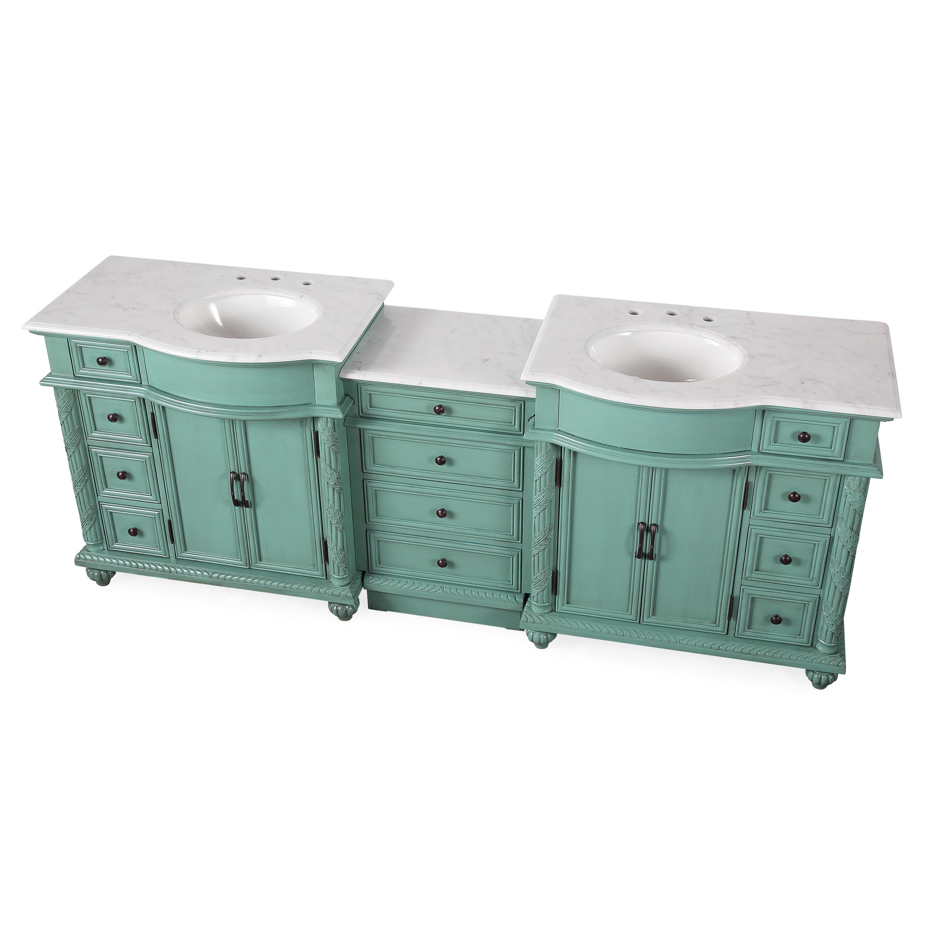 Adelina 90" Antique Mint Green Traditional Style Double Sink Bathroom