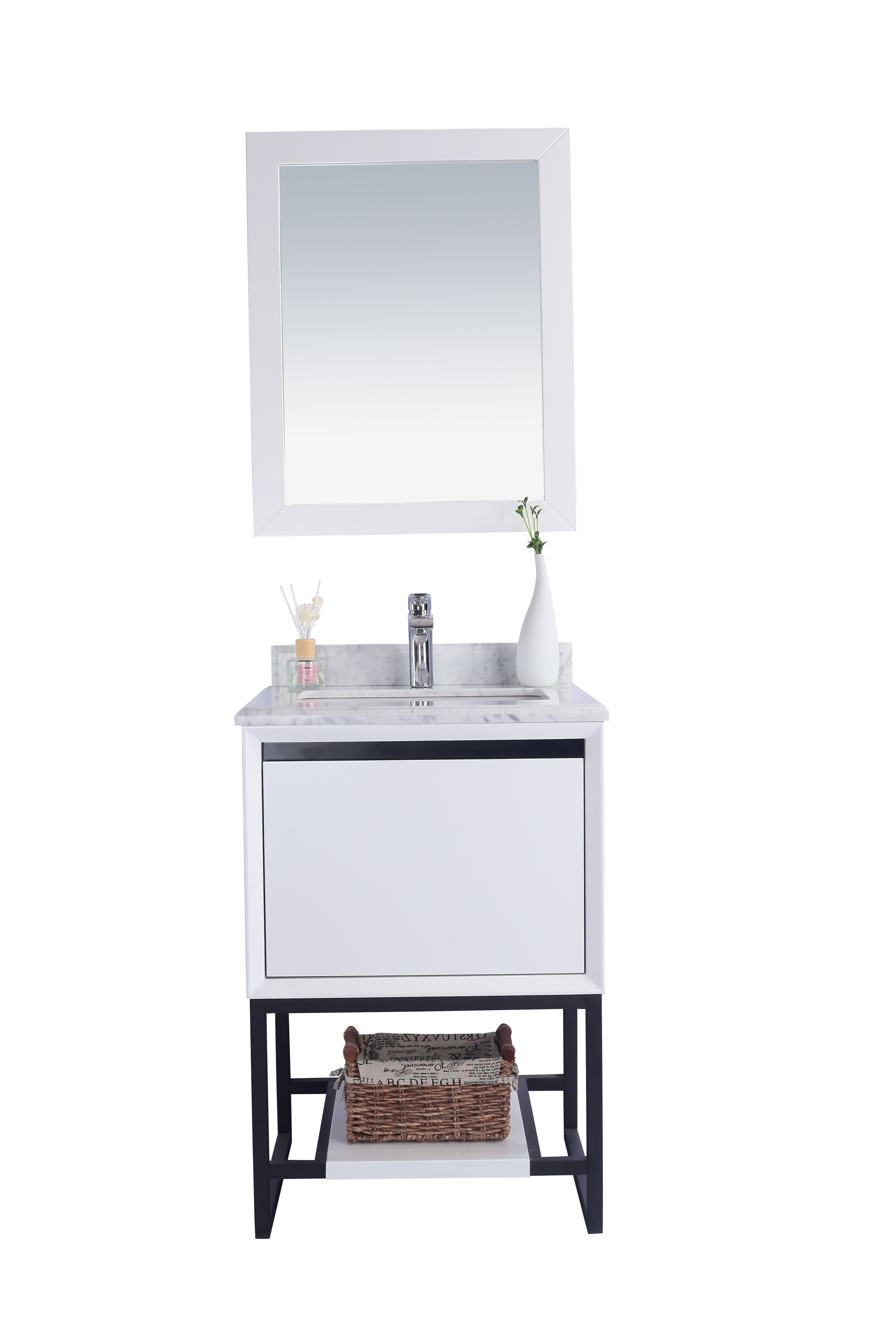 24" White Bathroom Vanity with Top and Mirror Options