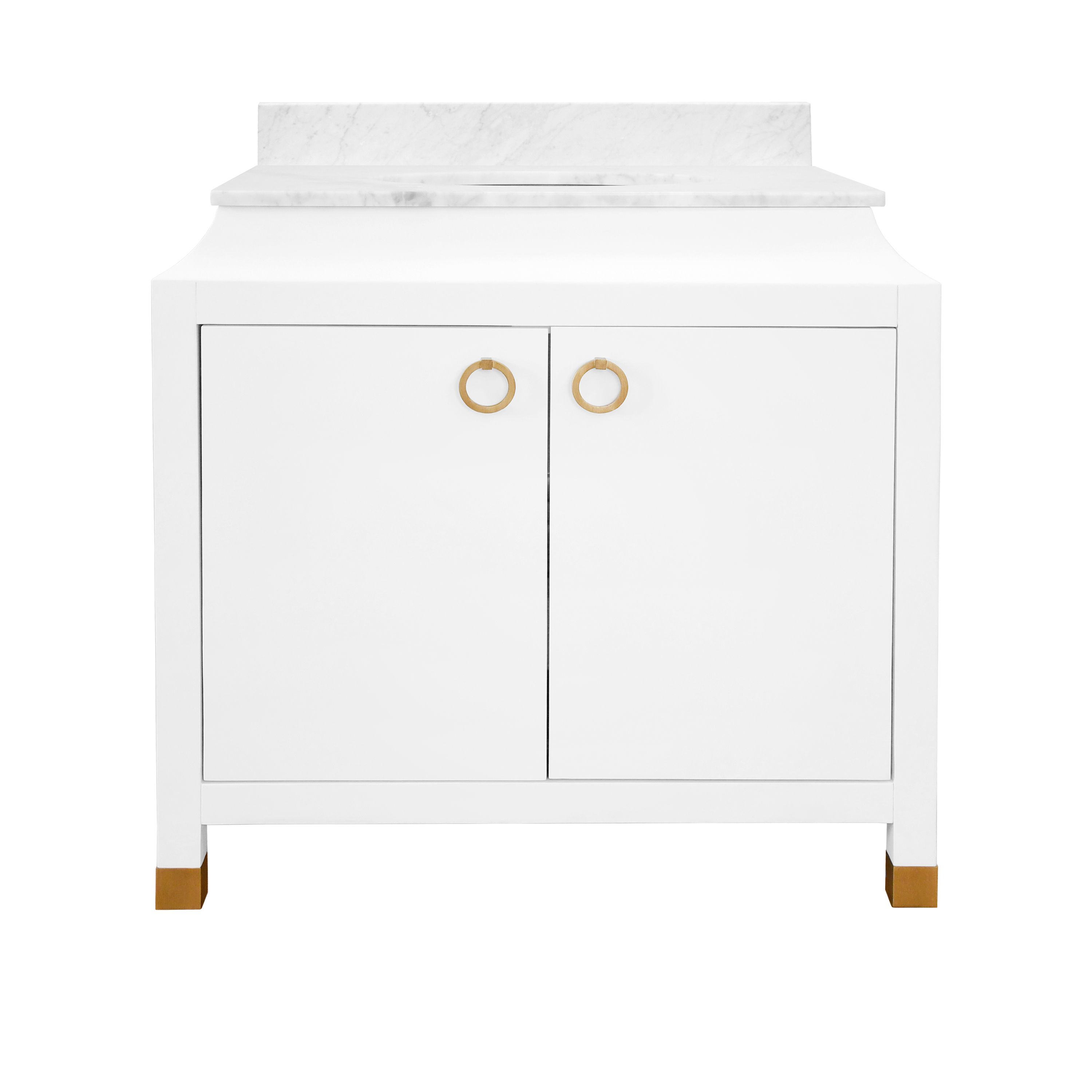 30" Issac Edwards Collection Bath Vanity in Textured Lacquer White Linen w/ Antique Brass Ring