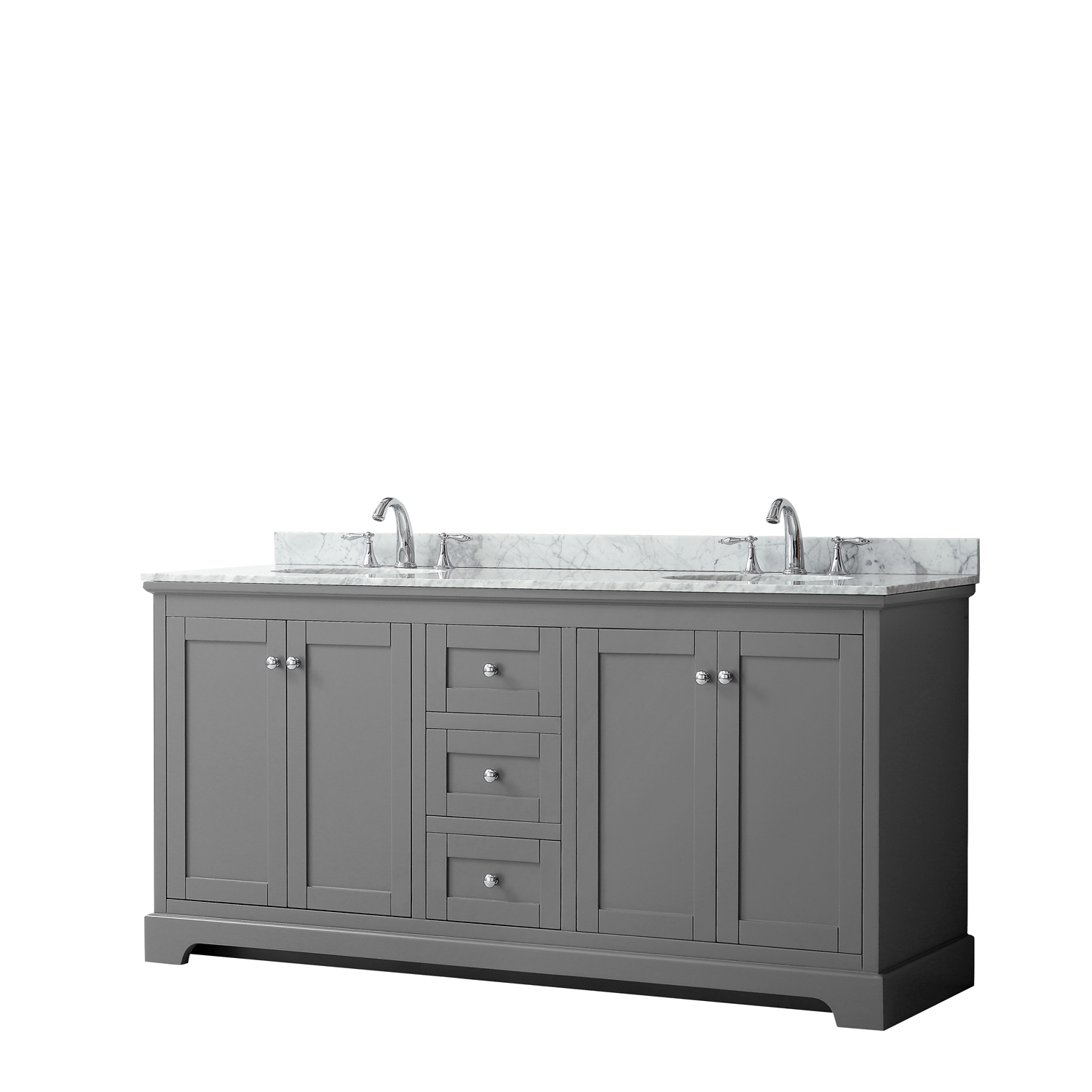 72" Double Bathroom Vanity in Dark Gray, No Countertop, No Sinks, and