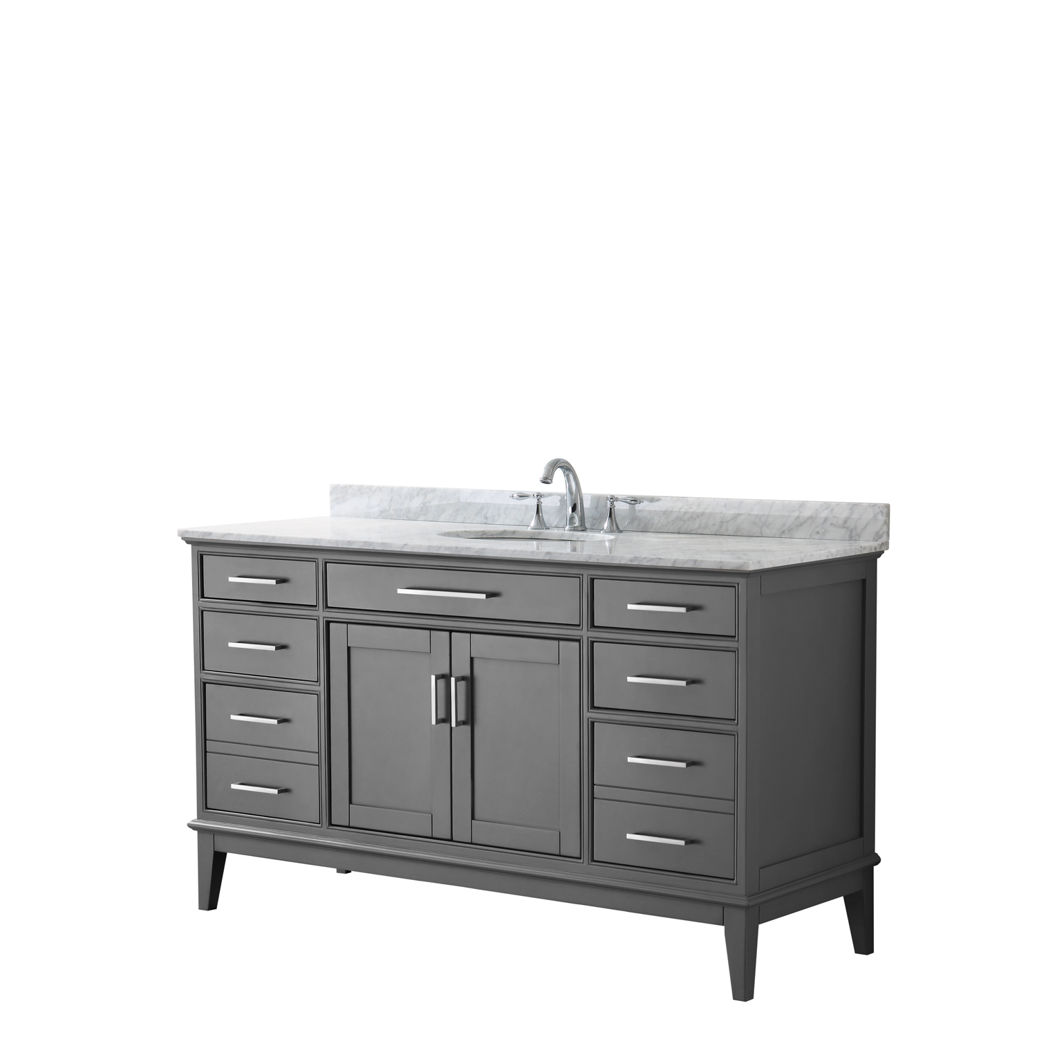 Contemporary 60" Single Bathroom Vanity in Dark Gray, White Carrara