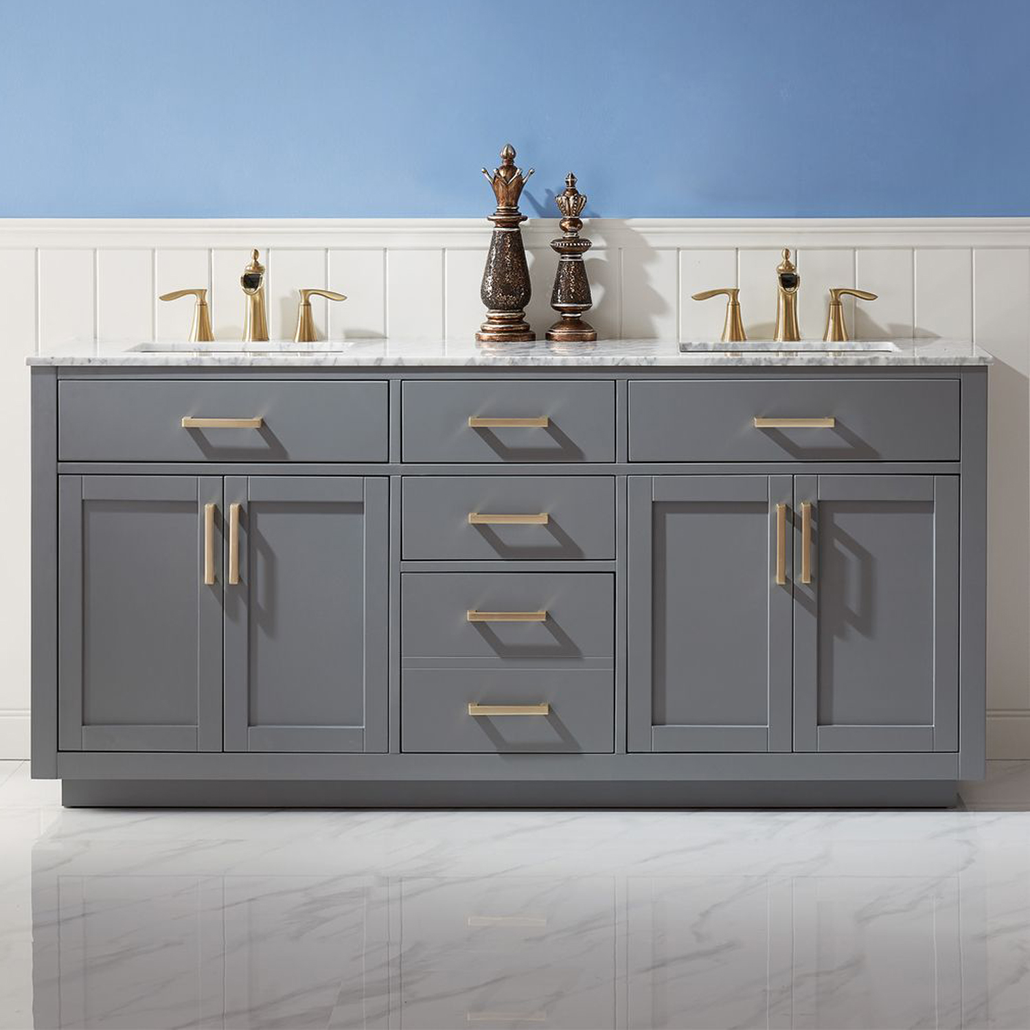 Issac Edwards Collection 72" Double Bathroom Vanity Set in Gray and
