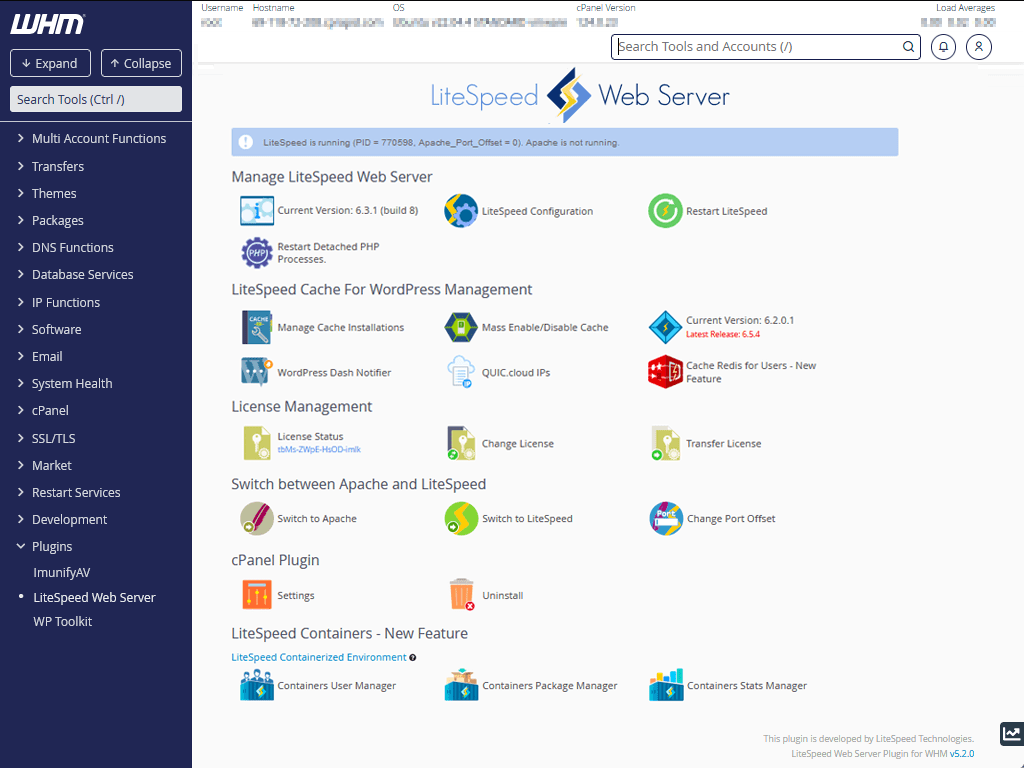 cPanel Plugin Features LiteSpeed Technologies