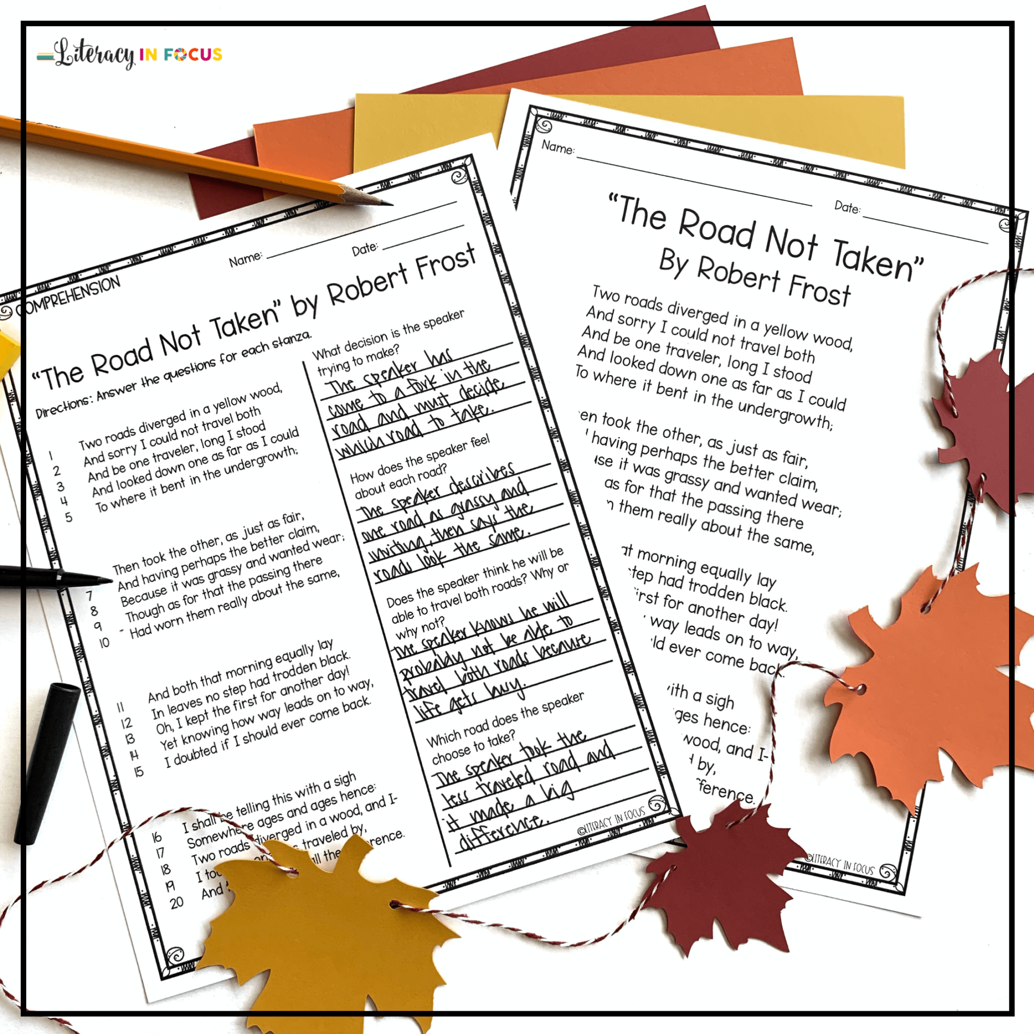 Robert Frost's "The Road Not Taken" Lesson Plan PDF Literacy In Focus