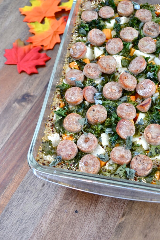 Sweet Potato and Chicken Apple Sausage Quinoa Bake