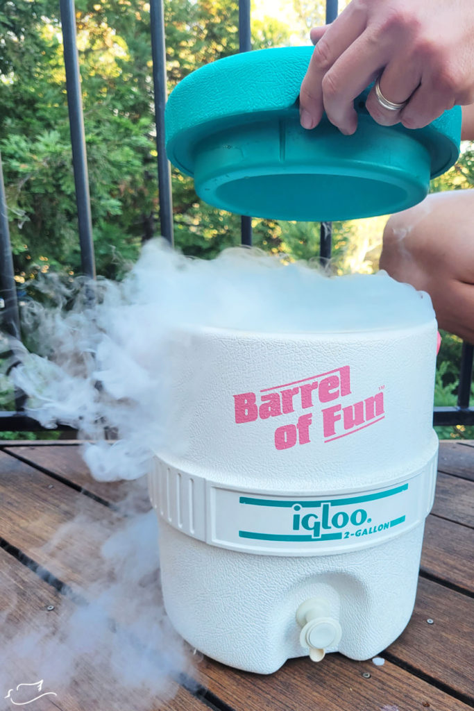 Dry ice is used in homemade root beer to create the carbonation.