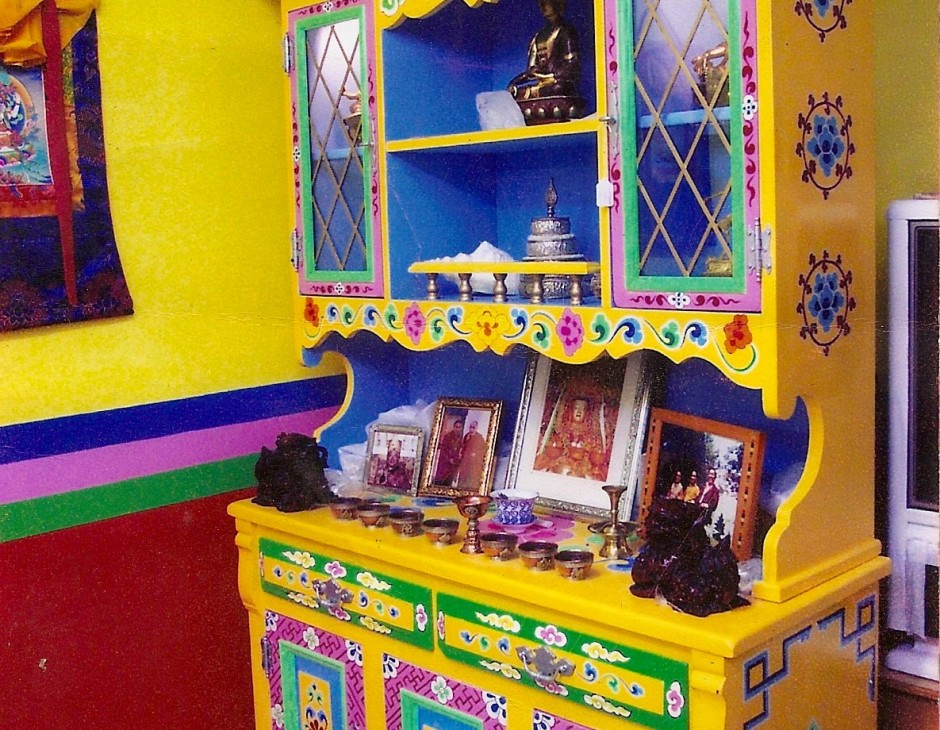 Traditional Handpainted Tibetan Buddhist Shrine, & Hutch