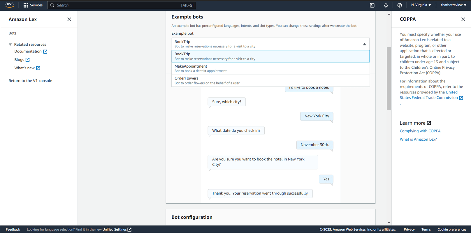 Amazon Lex聊天机器人