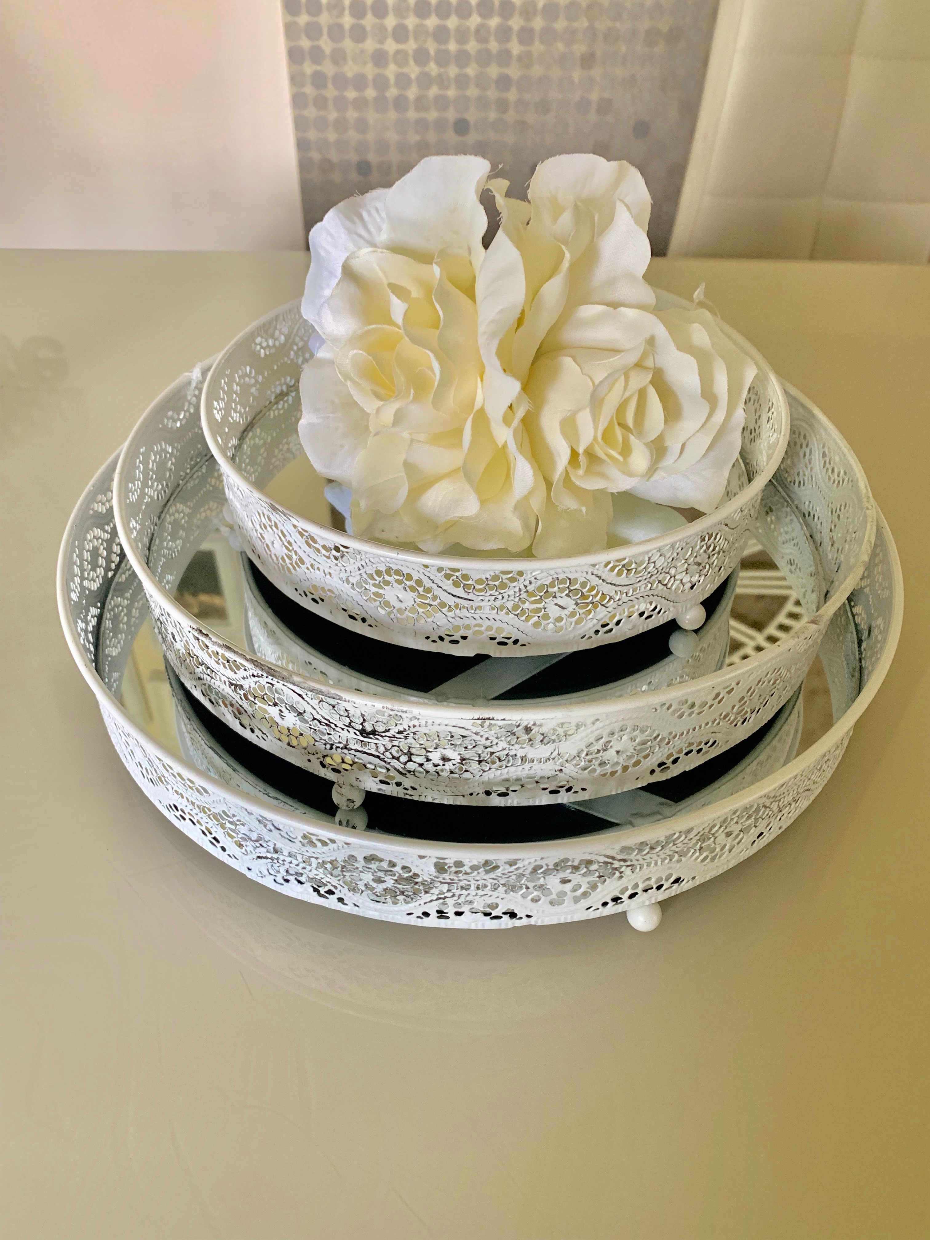 White Mirrored Decorative Trays