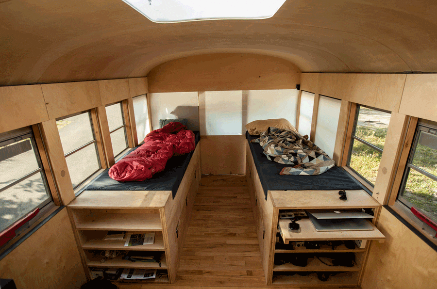 Architecture Student Converts School Bus Into Mobile Home Living in a