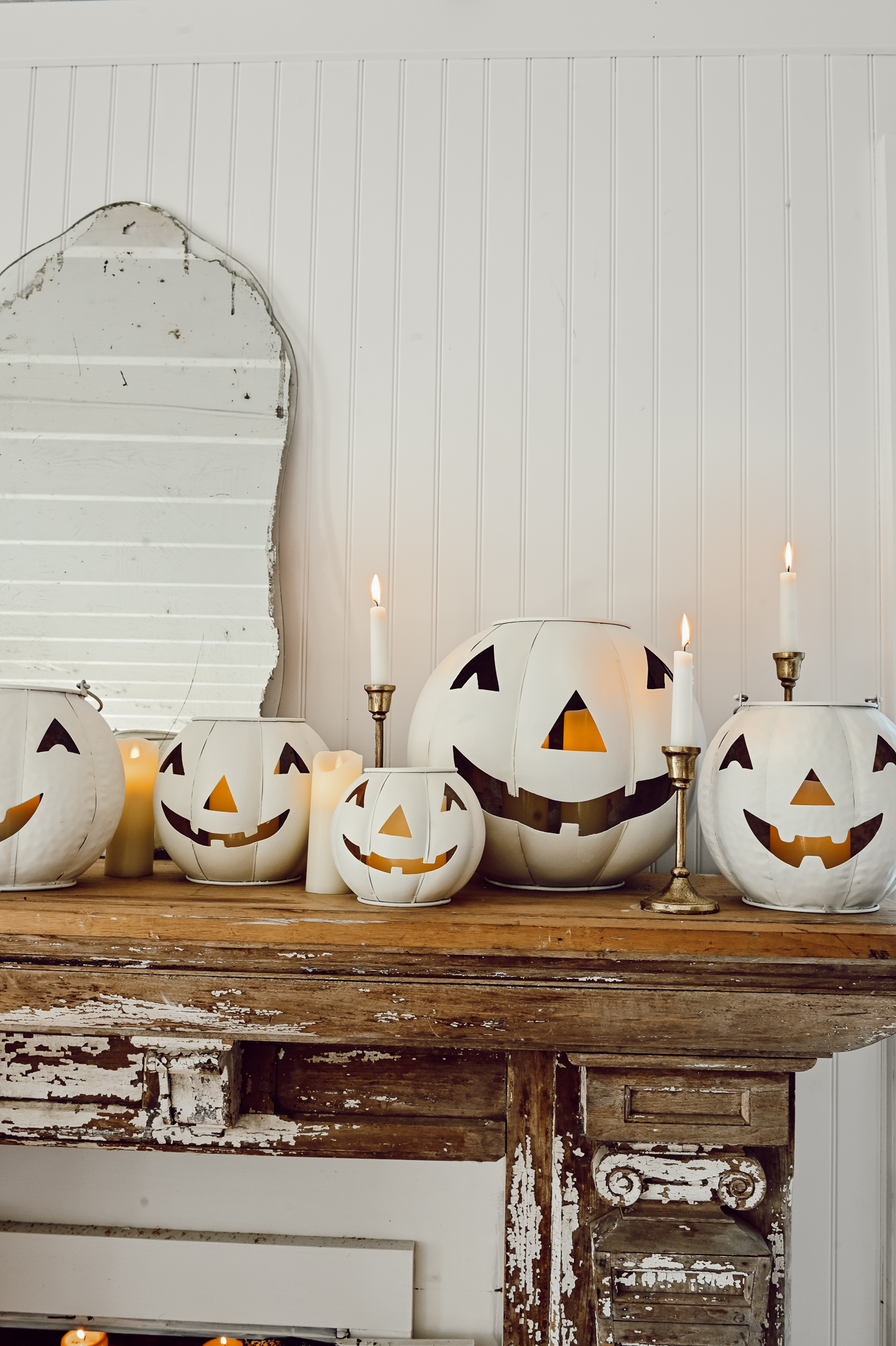 Neutral Halloween Decor Painted JackOLanterns Liz Marie Blog