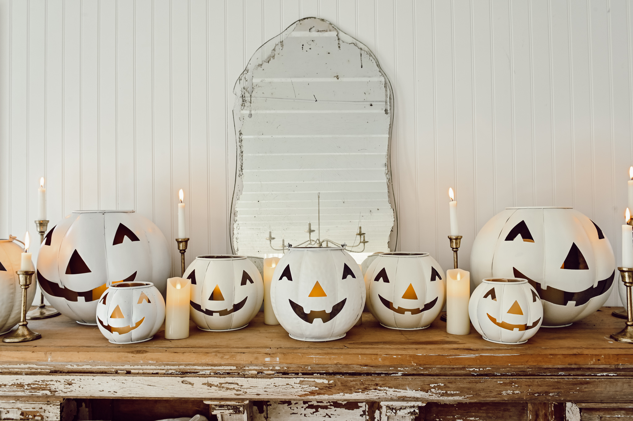 Neutral Halloween Decor Painted JackOLanterns Liz Marie Blog