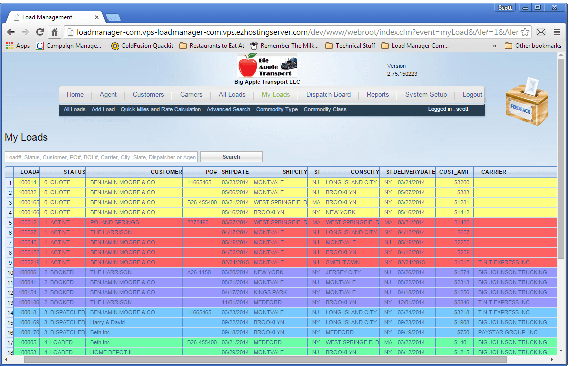 Color Coded Load Board · Load Manager