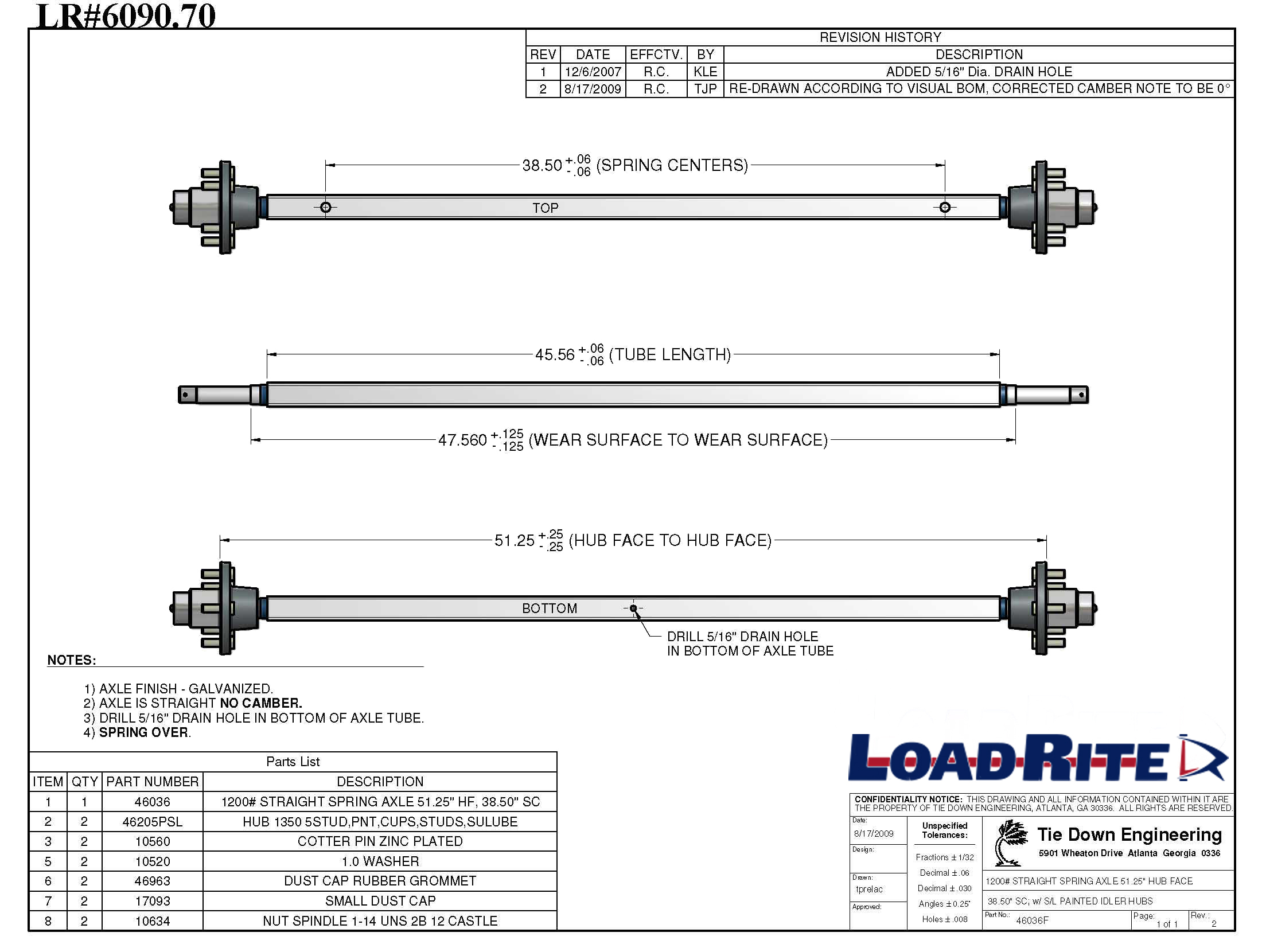 1500LB Spring Axle Assembly SKU 6090.70 Load Rite Trailers