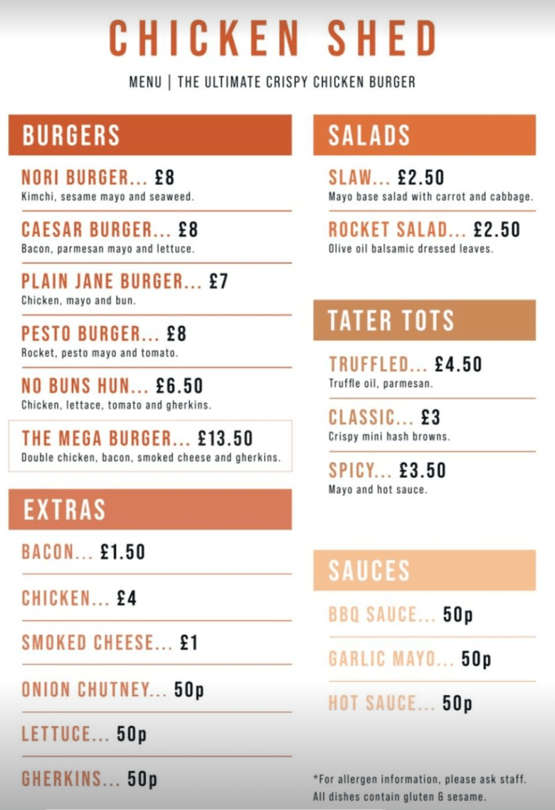 Food and Drink Brand Partner Menus Castle Quay