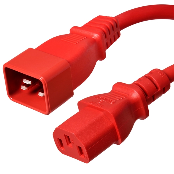 C20 to C13 Power Cords, Red, 15A, 250V, 14/3 SJT Locking Power Cords