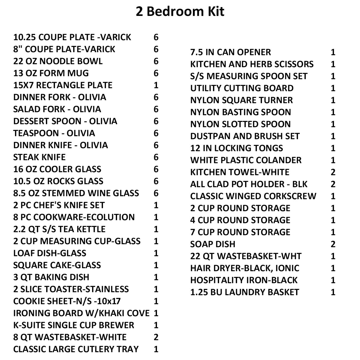 2 Bedroom Kit NO Shower Curtain Lodging Kit Company