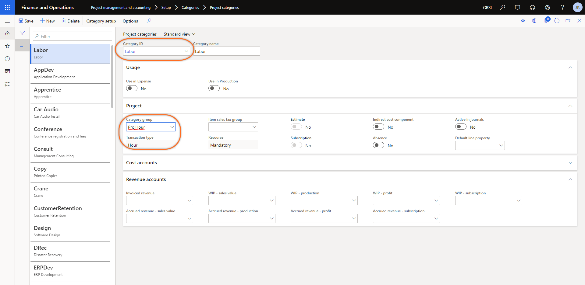 Microsoft D365 Project Categories, Shared Categories, Category Groups