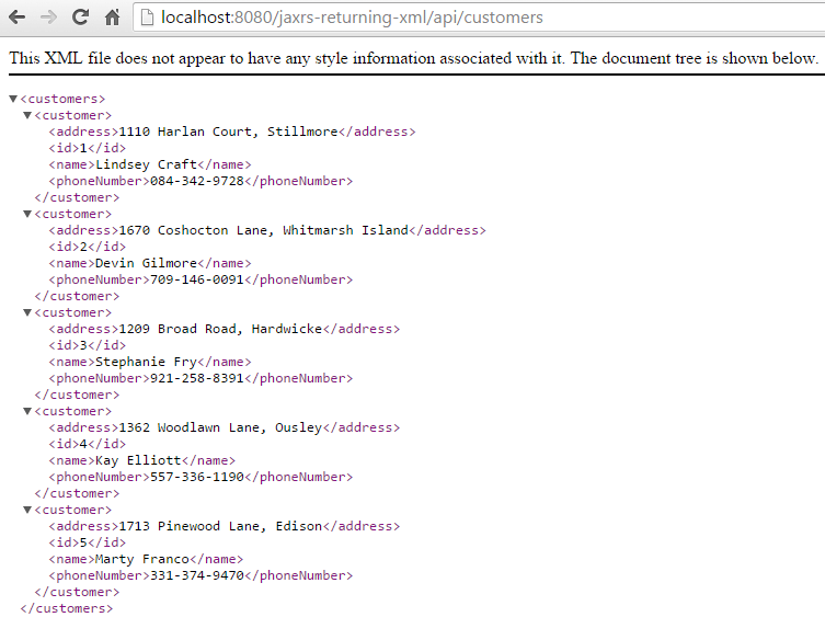 JAXRS Returning XML Response