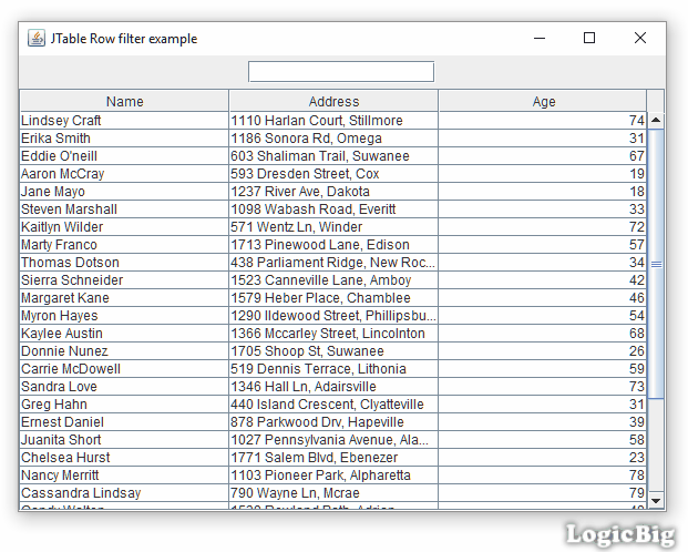 Java Swing Filtering rows in JTable
