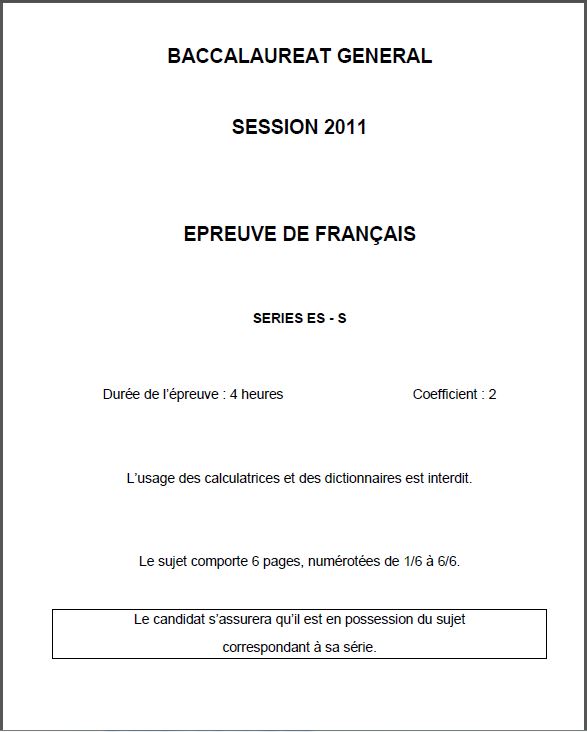 Download Sujet Bac Français 2011 Logitheque EN