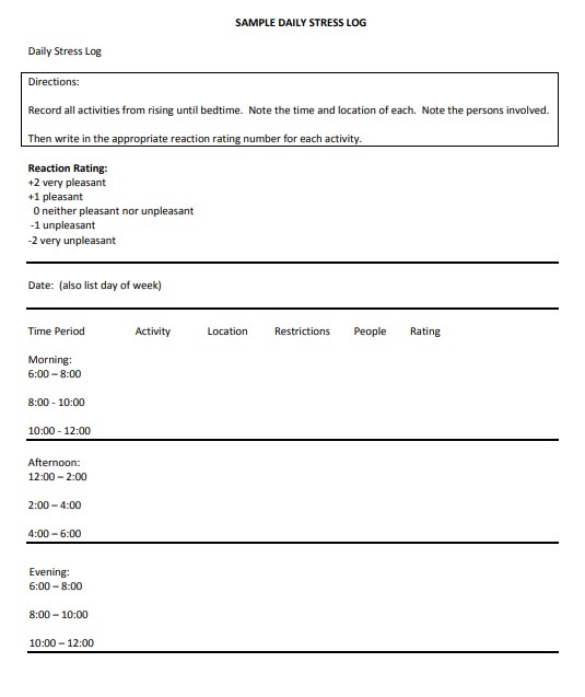 Stress Log Template 12+ Free Printable Word, Excel & PDF Formats