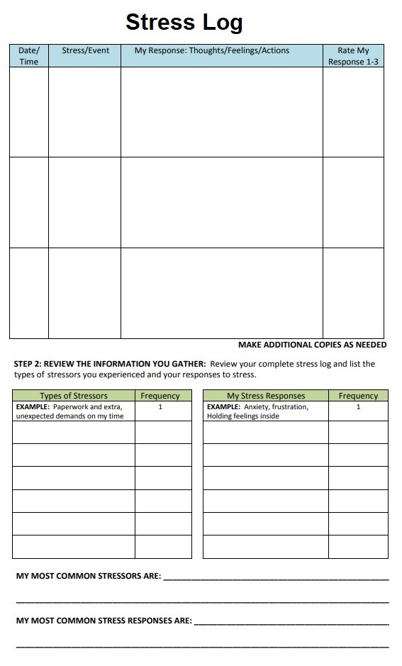 Stress Log Template 12+ Free Printable Word, Excel & PDF Formats