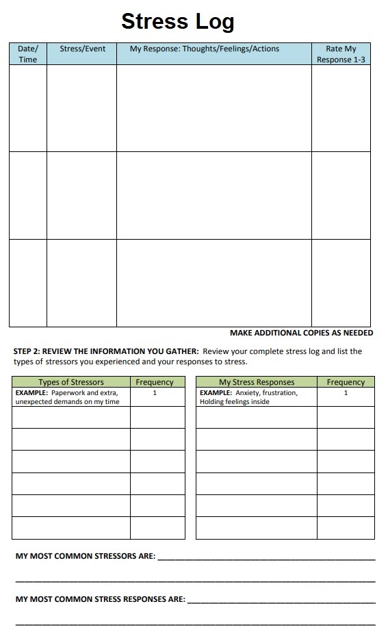 Stress Log Template | 12+ Free Printable Word, Excel & PDF Formats