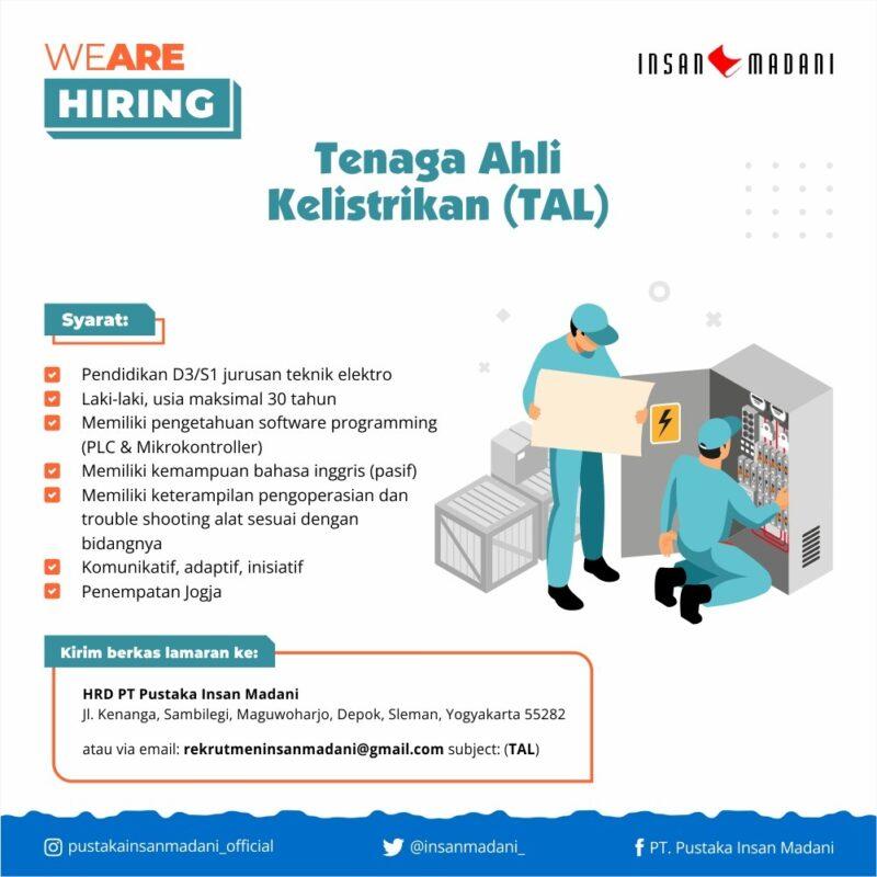 Lowongan Kerja Tenaga Ahli Kelistrikan Staf Penyusun dan Pengawas SOP