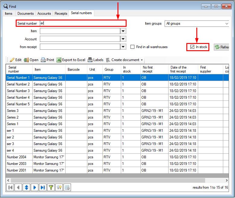 Product lookup by serial number his - heroeslopte