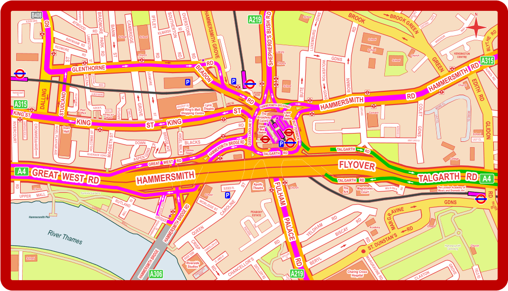 Transport Map of Hammersmith area