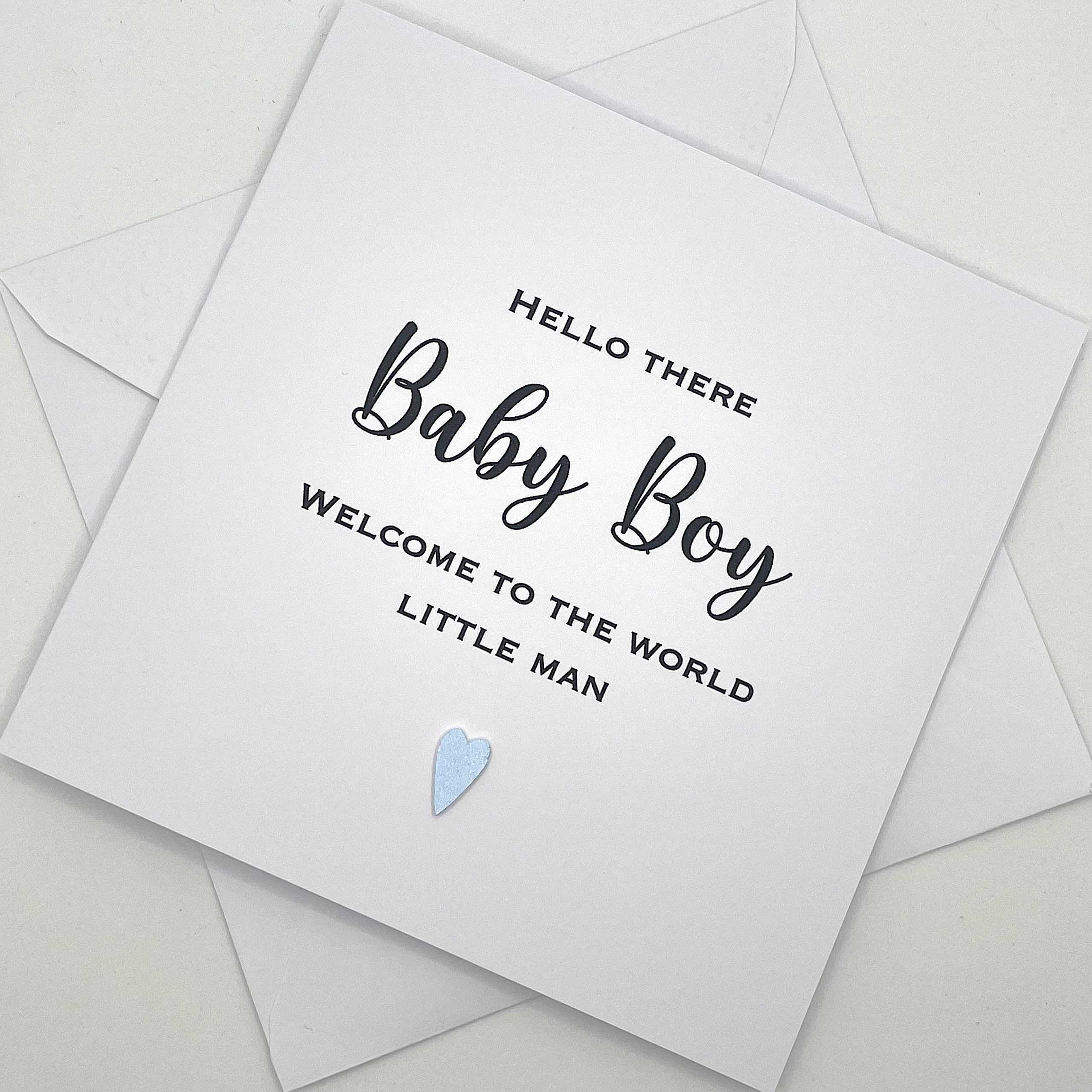 New Baby Boy Card Personalised. Hello Baby Boy to the World