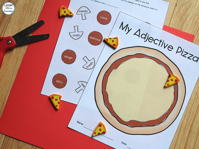 Pizza Pie ELA! Adjective Sorting Activity Look! We're Learning!