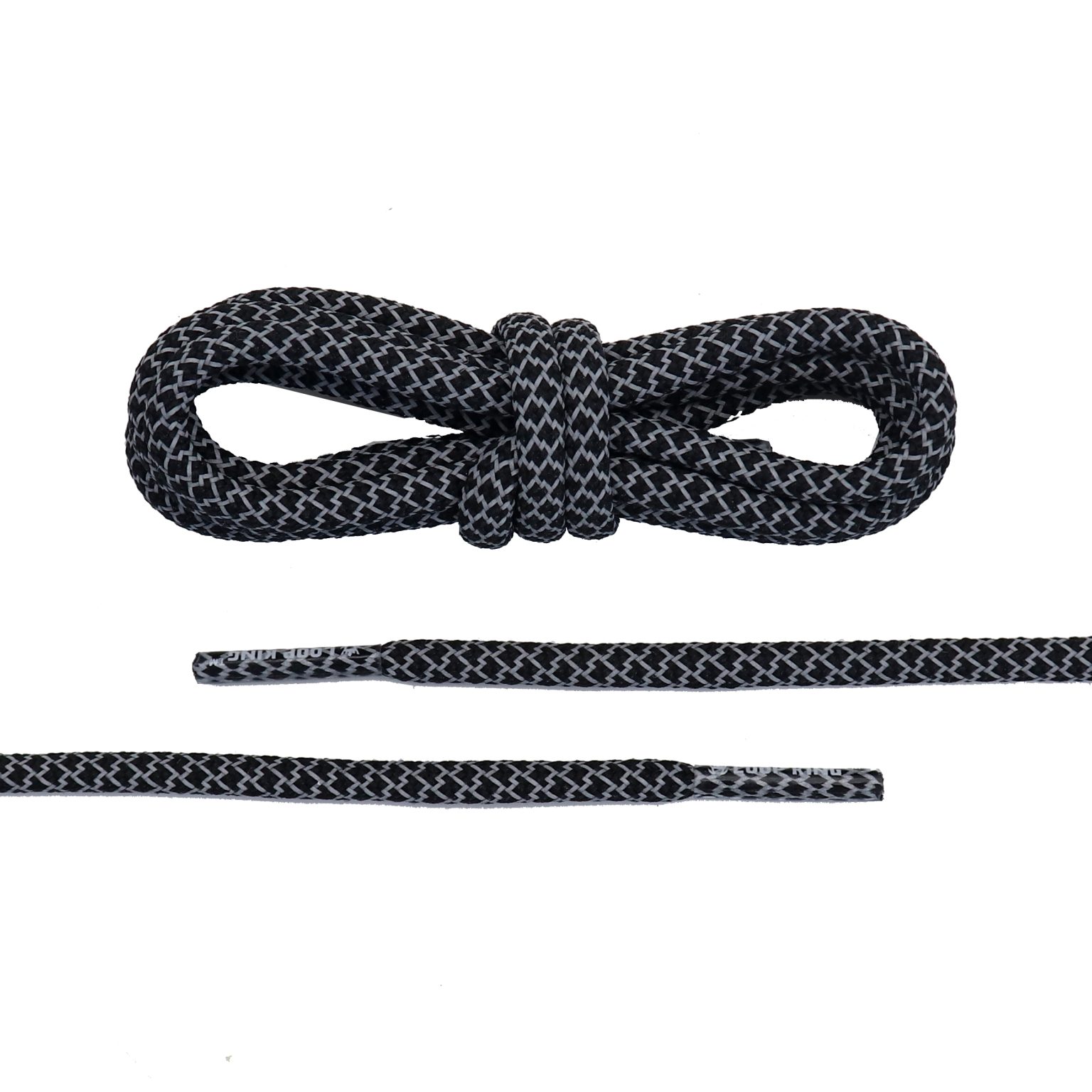 Rope Reflective Black Shoelaces with Clear Tips From Loop King