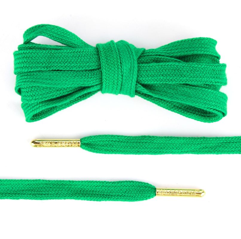 Kelly Green Flat Cotton Shoelaces with Gold Tips