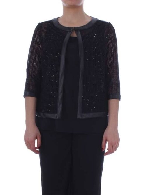 Giacca decorata con inserti di pelle, rete e paillettes
