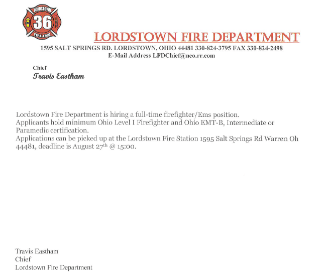 The Village of Lordstown, Ohio · Job Openings