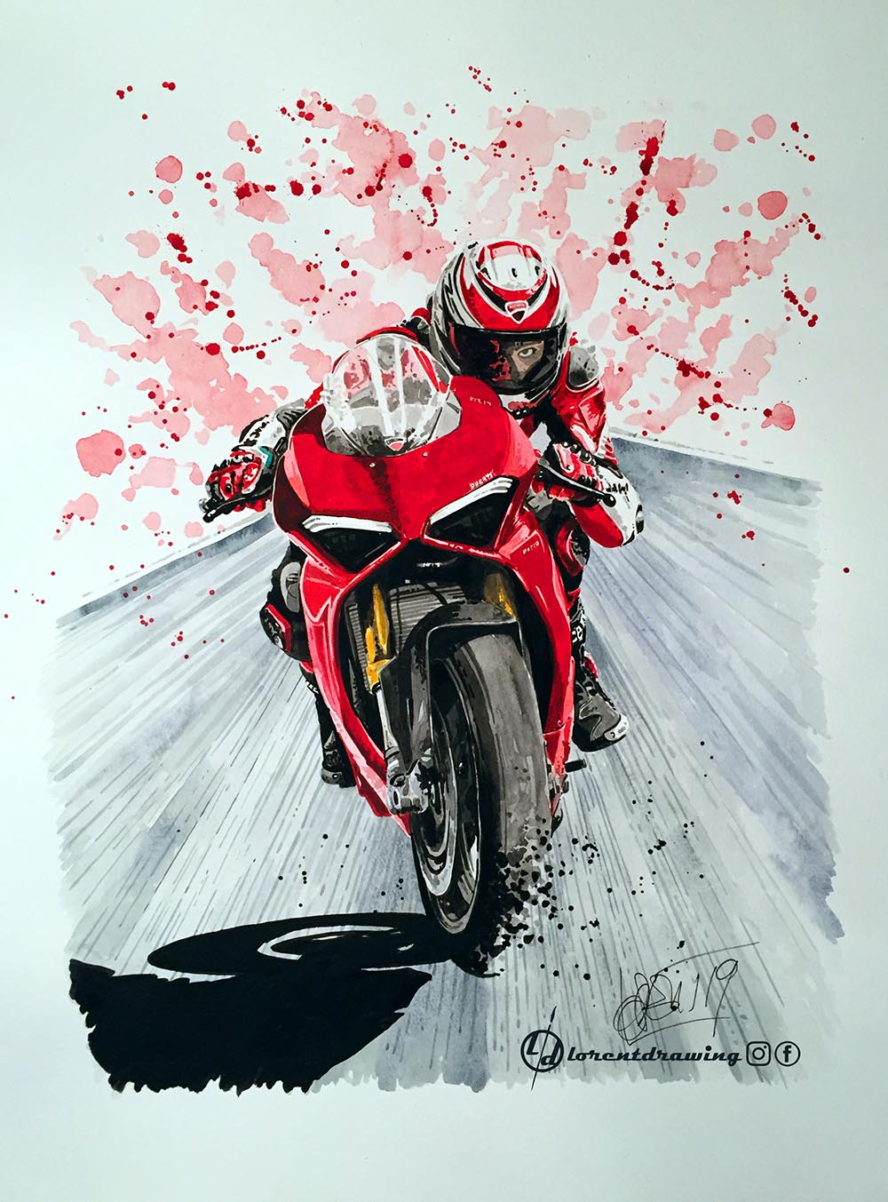 DUCATI PANIGALE V2 wheeling (50x65 cm) · Lorent Drawing, peintures